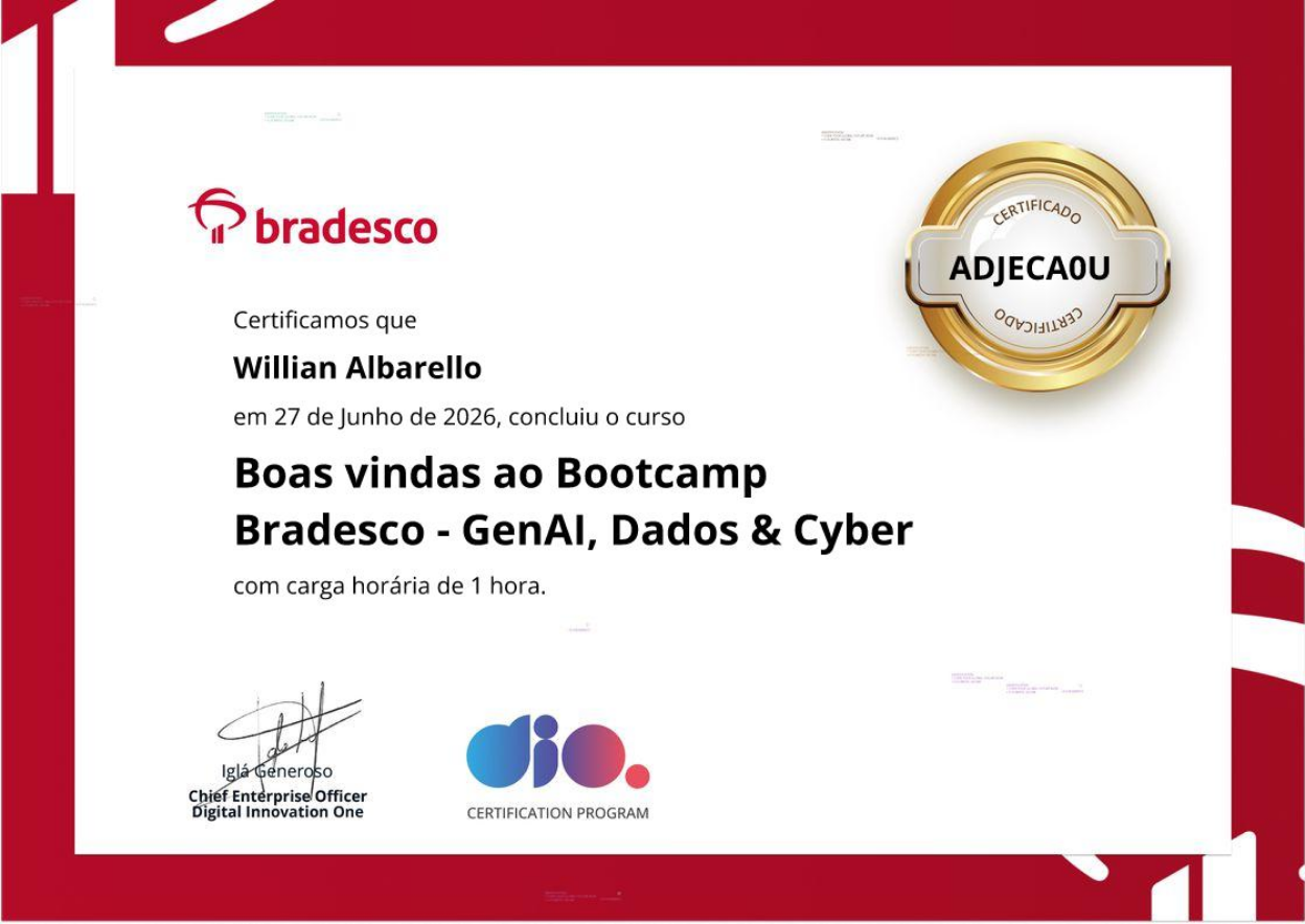 Certificado Boas-vindas ao Bootcamp