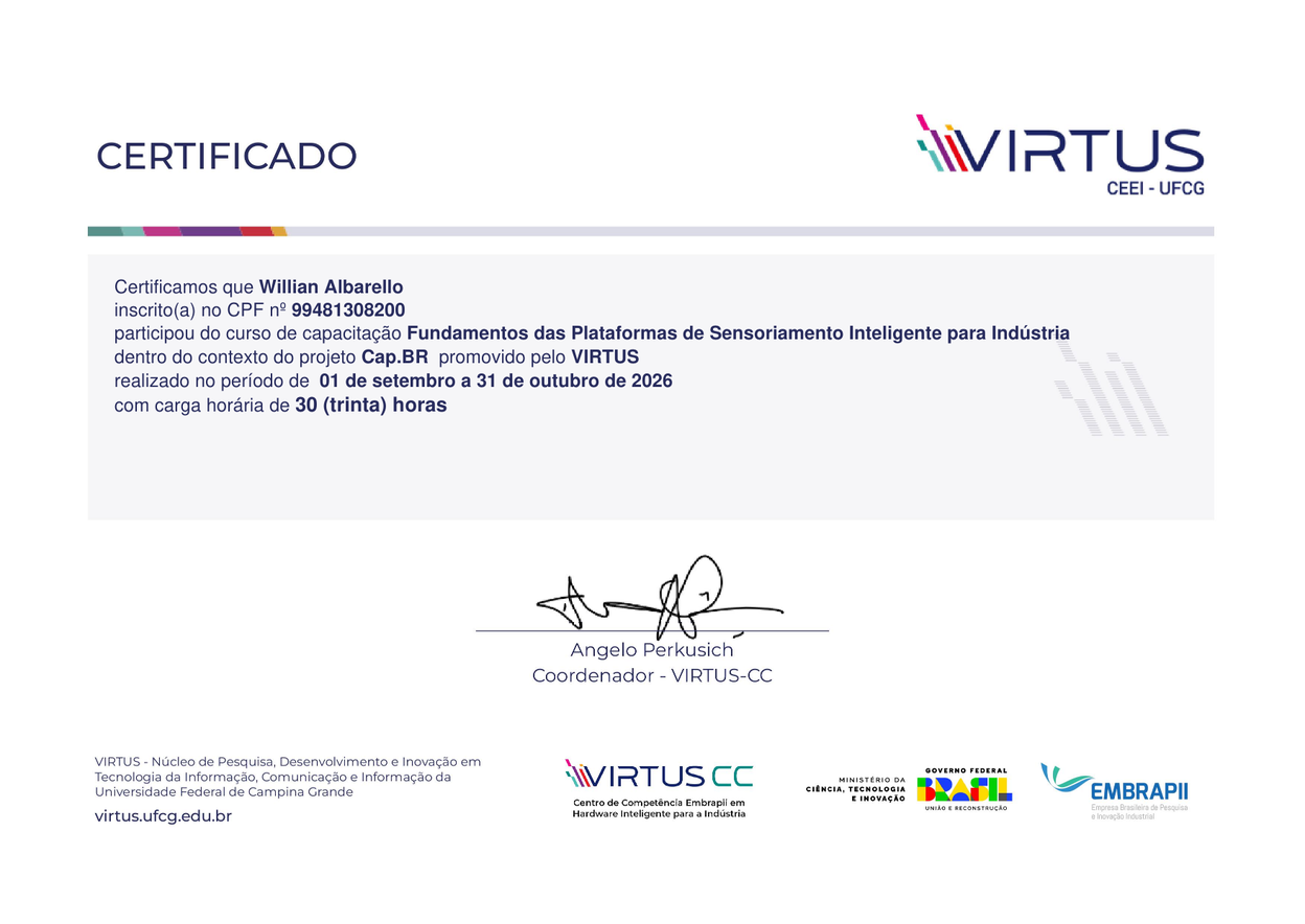 Certificado Sensoriamento Inteligente para Indústria — VIRTUS